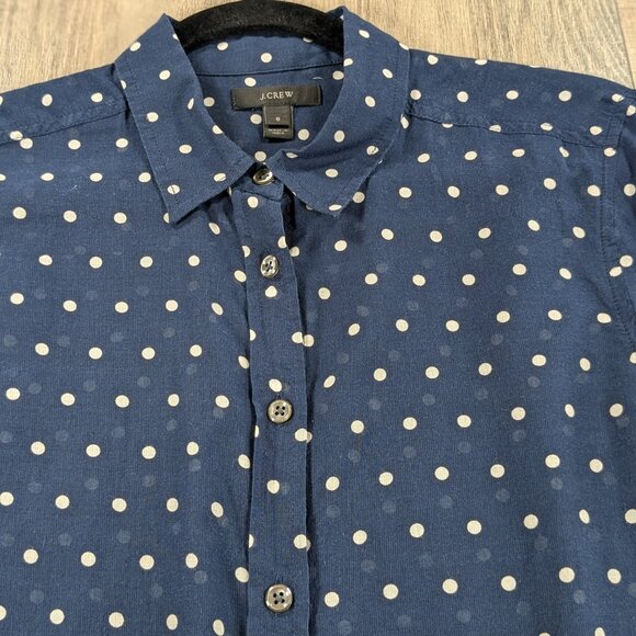J Crew Button Up Top Womens Medium 8 Blue Polka Dot Sheer Cotton Silk Blend - Picture 3 of 10